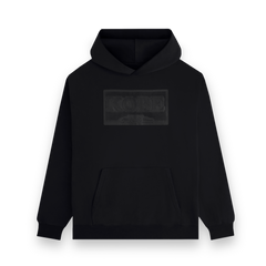 Front view of the black Koyo Bear Short Pips hoodie featuring a rubberised KOBE logo patch with short pips texture on the chest.