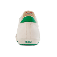 Back view of the Koyo Bear Sharpman Nimble Green sneakers showing the green heel tab and Koyo Bear logo on the vulcanised sole.