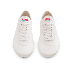 Front view of the handmade Koyo Bear Sharpman White Trim canvas sneakers, made in Japan, shown as a matching pair of the world’s first purpose-built table tennis shoe.