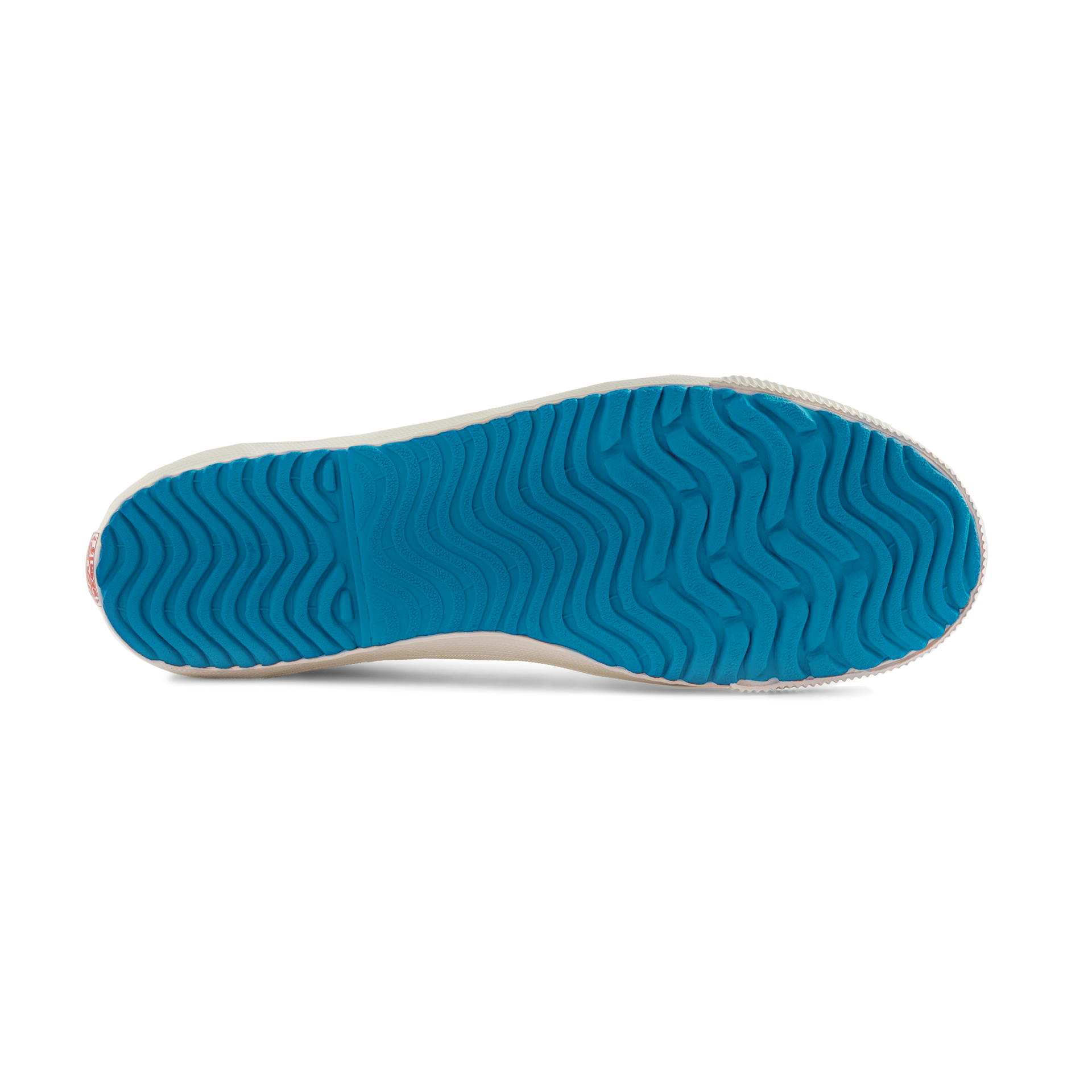 Bottom view of the vulcanised rubber outsole on the handmade Koyo Bear Sharpman White Trim canvas sneakers, made in Japan, designed for the agile footwork of the world’s first table tennis shoe.